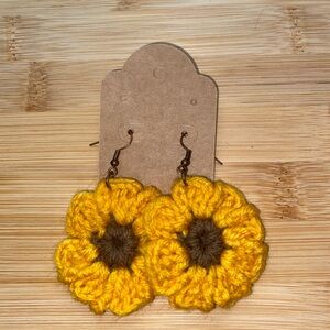 Yellow Crochet Flower Earrings
